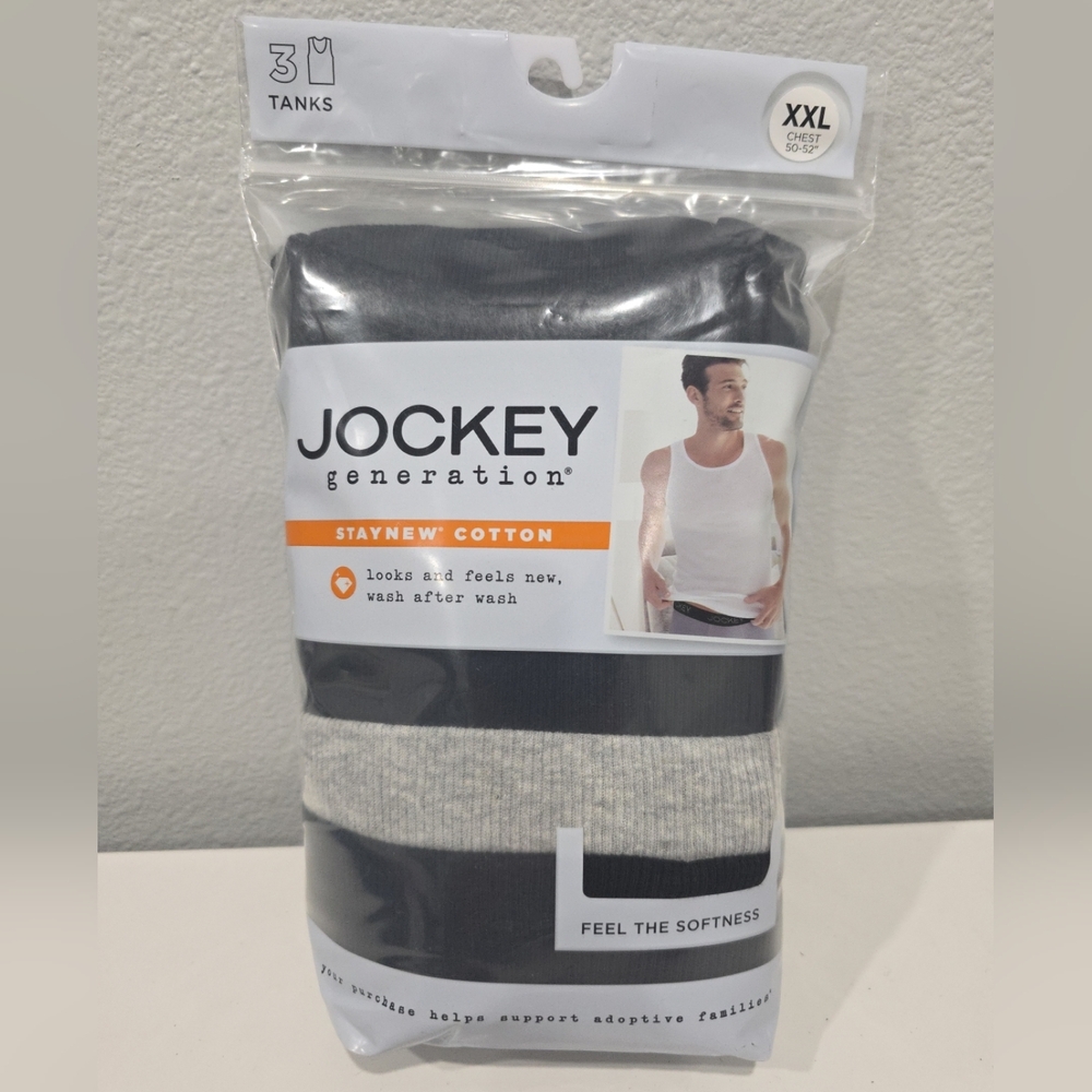 New Jockey Generation Ribbed Knit Men's Size XXL Chest 50-52 Black Gray 3 Pk